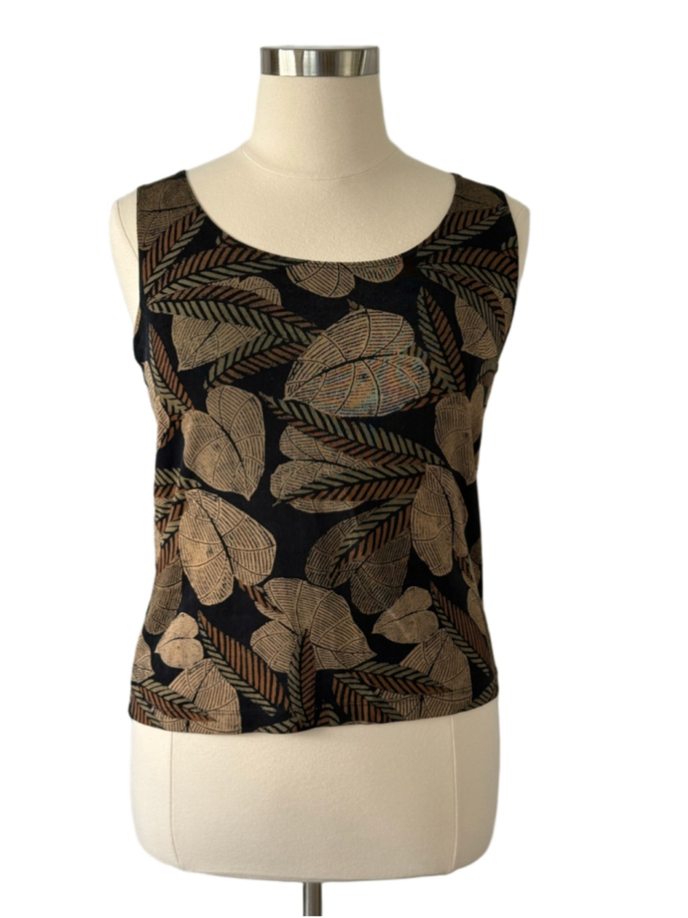 Chico’s Travelers Leaf Print Sleeveless Top Black Brown Olive Size 16(Chico’s 3)